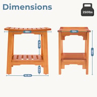 18-Inch Solid Wood Bathroom Stool with Shelf | Shower & Vanity — view 7