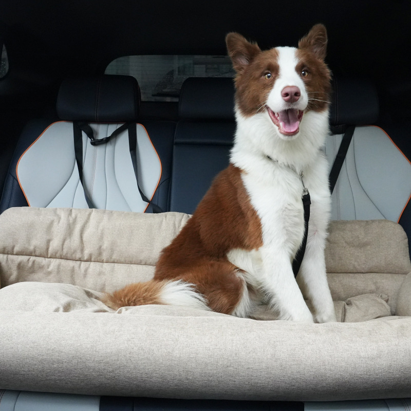 Rear-Seat Pet Bed for Cars | Dog Leash-Ready Safety Harness Clips