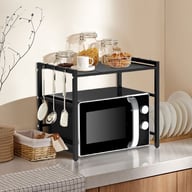Black Extendable Kitchen Storage Rack with 6 Hooks | Home & Kitchen — view 2