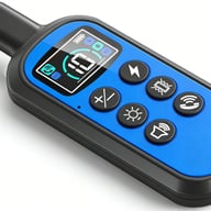 Blue remote control dog trainer with multiple function buttons