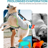 Dog cooling vest size guide with adjustable strap measurements for medium large breeds