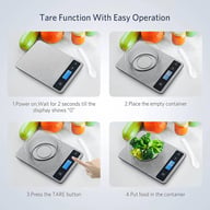 Digital food scale tare function demonstration with easy one-touch operation