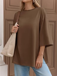 Fisoew Women's Oversized T-Shirt with Side Slits | Loose Fit Gym Tee — view 15