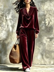 Womens Fallwinter New Drop-shoulder Top And Straight-leg Pants Set — view 8