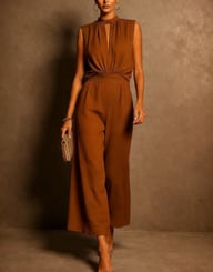 Elegant Sleeveless Two-Piece Set for Women | Wide-Leg Cropped Pants — view 16