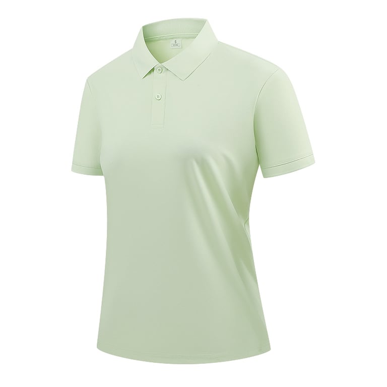 Assorted colors of men's quick-dry polo shirts on display hangers