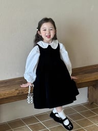 Children's Doll-collar Shirt And Black Vest Dress Set — view 10