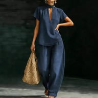 Faux Denim Two-Piece Set | Loose-Fit Top & Wide-Leg Pants — view 4