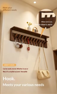 Solid Wood Coat Rack with Piano Keys | Modern Wall Mount Storage — view 10