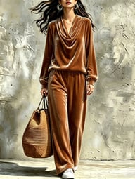 Womens Fallwinter New Drop-shoulder Top And Straight-leg Pants Set — view 11