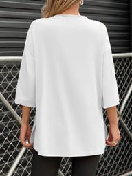 Fisoew Women's Oversized T-Shirt with Side Slits | Loose Fit Gym Tee — view 19