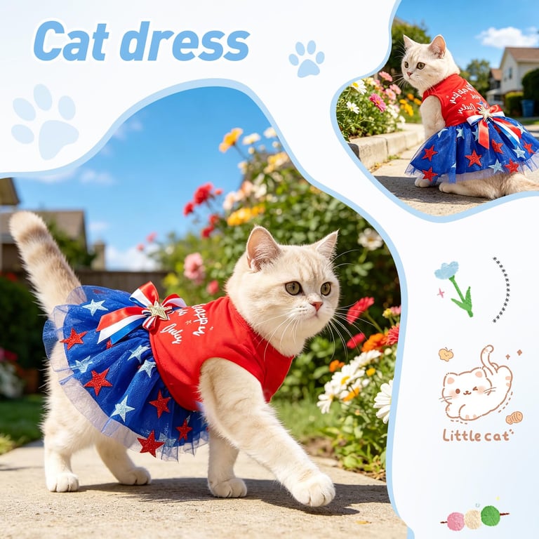 Patriotic dog dress with bow displayed as holiday gift package