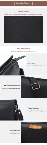 Leather Casual Trendy Brand Shoulder Bag, Men's Bag, Leather High-end Feeling, Men's Crossbody Bag, Multifunctional Business Handbag--6986 Vegetable Tanned Leather Black — view 4