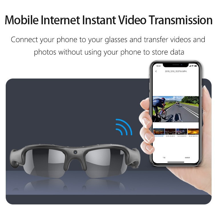 Product display showing front and side view of smart glasses design