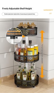 Rotating Spice Rack Carbon Steel Floor-Standing Kitchen Shelf — view 20
