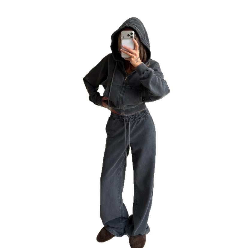 Womens Washed Hoodie Two-piece Set