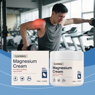 Man with shoulder pain using magnesium cream while lifting weights