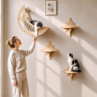 Wooden Star And Moon Hammock Cat Wall Set | Home & Kitchen Pet Furniture — view 12
