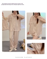 Womens Summer High-End Ice Silk Short-Sleeve Pajama Set 3 Pieces — view 8