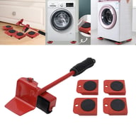 Furniture lifter set in use with various household appliances and dressers