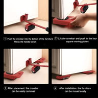 Close-up of furniture lifter and sliders showing red and black construction