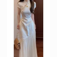 Chinese-Style Cheongsam Dress for Women | Elegant Cream Qipao — view 4