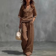 Cotton-Linen V-Neck Shirt & Pants Set | Casual Comfort — view 10