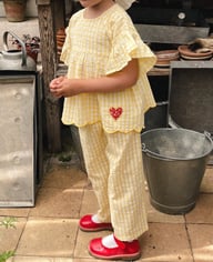 Yellow Plaid Ruffle-Sleeve Kids Set | Nordic Summer Outfit Girls — view 10