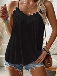 Close-up of jacquard neckline detail on solid-color camisole showing quality construction