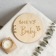 Round Wooden Hey Baby Guest Book, Laser Engraved Floral Baby Shower Signature Book, Natural Wood Baby Baptism Sign-in Book For Gender Reveal Party Decor — view 2