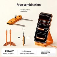 Complete 240W Type-C charging cable stand system with components and adapter included