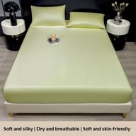 Light green ice silk fitted sheet showing smooth cooling texture