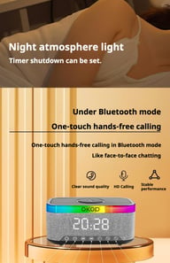 Bedside Alarm Clock with RGB Ambient Light | 15W Wireless Charging & Bluetooth Speaker — view 9