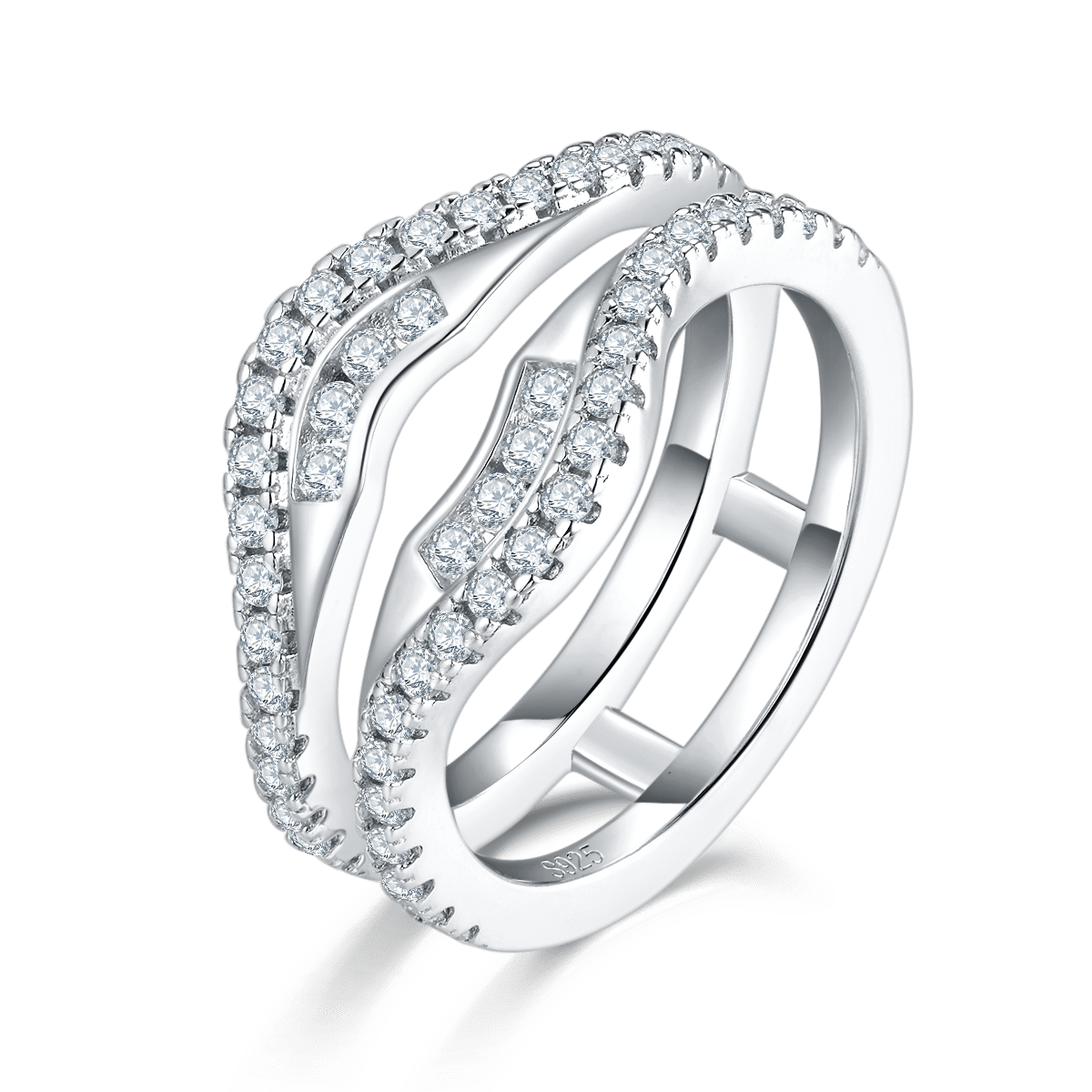 S925 Sterling Silver Double Band Moissanite Ring | GRA Certified