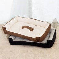Durable plush dog bed in cream and brown, perfect for large dogs
