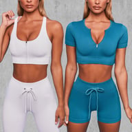 Women's Padded Running Bra & Ribbed Shorts Yoga Set | Quick-Dry — view 13