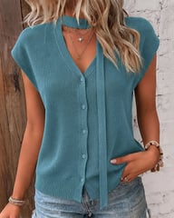 V-Neck Ribbed Ice-Silk Knit Cardigan for Women | Lightweight Breathable — view 12