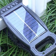 Close-up of solar panel on portable LED security light charging