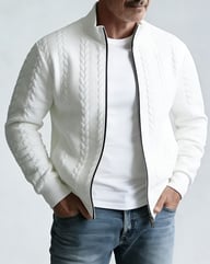 Men's Jacquard Stand-Neck Jacket | Textured Bomber Style Canada — view 7