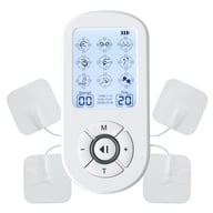 Low-frequency TENS massage device control panel with electrode pads attached