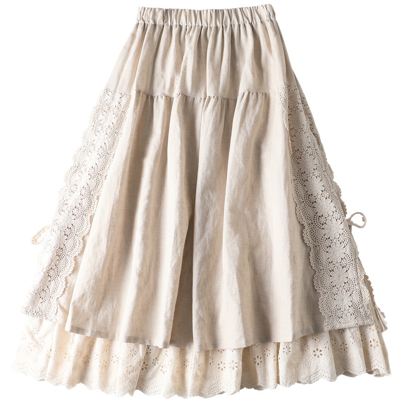 Japanese Linen Lace-Up Skirt | Mori Girl Aesthetic Tiered Design