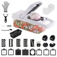 26 In 1 Vegetable Chopper With Container And Lid Manual Hand Veggie Chopper Food Processor For Onion Garlic Multifunctional Kitchen Dicer Chopper With Egg White Separator Hand Guard Black And White — view 4
