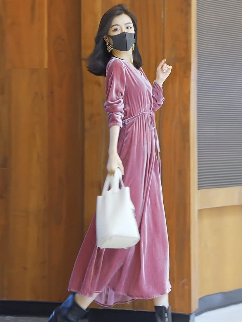 Loose Fitting Velvet Dress for Women | Comfortable Rose Pink