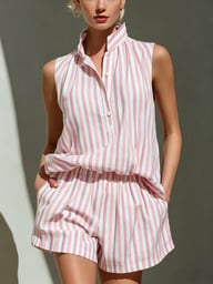 Sleeveless Striped Vest and Shorts Set | Casual Two-Piece Outfit — view 9