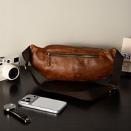 Retro Casual Vegetable Tanned Full-grain Leather Cowhide Chest Bag | Home & Kitchen — view 16