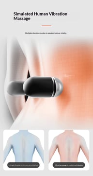 Person wearing lumbar heating pad while sitting at desk working