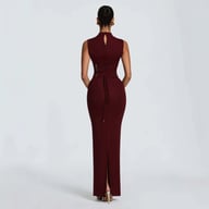 Women's Solid-Color Turtleneck Sleeveless Waist-Cinching Maxi Dress | Home & Kitchen — view 4