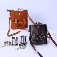Portable Backpack Flask Sleeve with Telescoping Cups | Leather — view 6