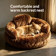 Plush Round Pet Bed with Backrest | Cozy Winter Dog Mat — view 10