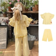 Yellow Plaid Ruffle-Sleeve Kids Set | Nordic Summer Outfit Girls — view 4